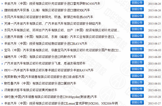 2015上半年國內汽車召回時間表@chinaadec.com